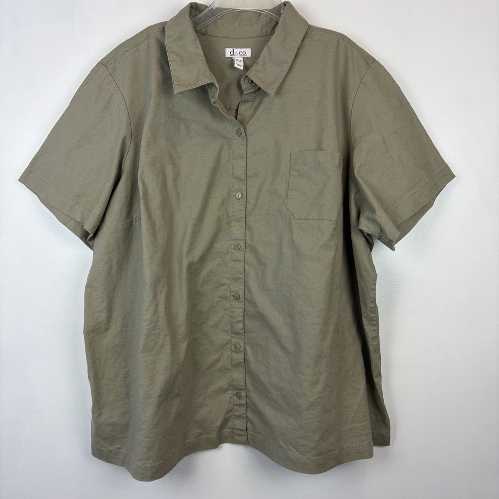 D&Co Denim Co Button Top Womens 3X Beige Tunic Plus Shirt Solid Casual